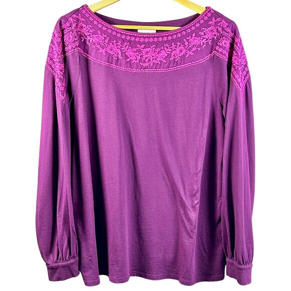 J, Jill Embroidered Casual Purple Oversized Comfort Boxy Lagenlook Large Tall - Picture 3 of 8